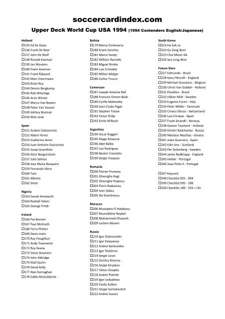 UD World Cup 94 '94 Contenders English/Japanese - soccer trading ...