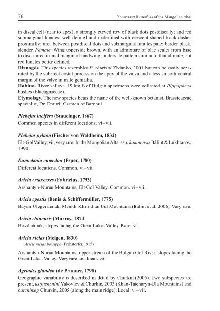 Checklist of Butterflies (Papilionoidea) of the Mongolian Altai ...