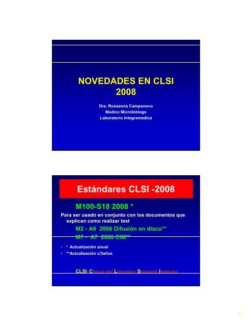 NOVEDADES EN CLSI 2008 EstÃ¡ndares CLSI -2008