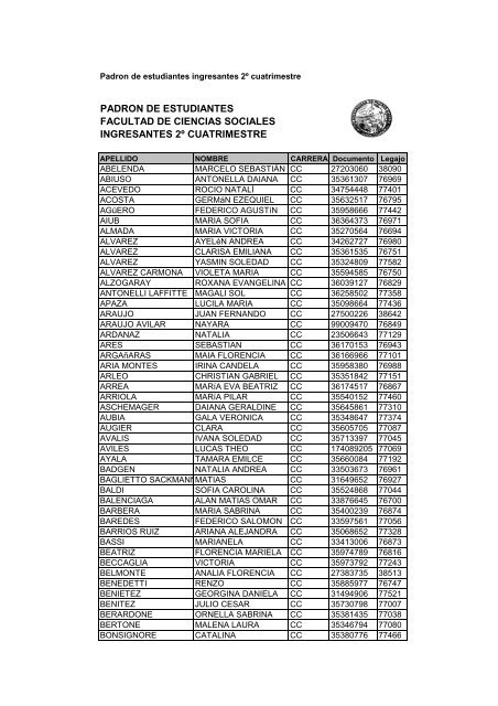 Alumnos Regulares_Ingresantes2Cuatrimesrte - Facultad de ...