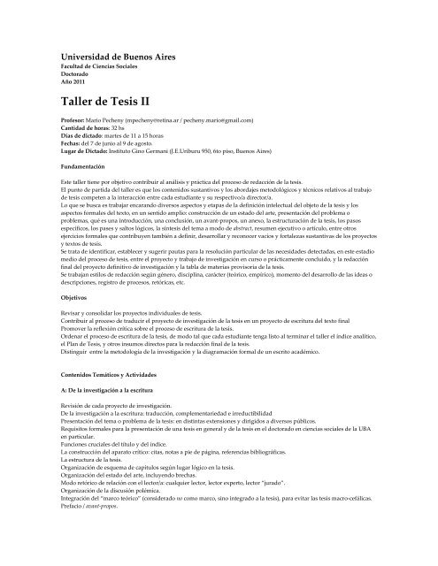 Taller de Tesis II - Facultad de Ciencias Sociales - Universidad de ...