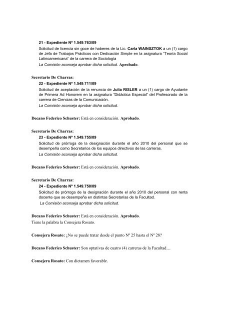 ACTA DIECIOCHO del 01 12 09 - Facultad de Ciencias Sociales ...