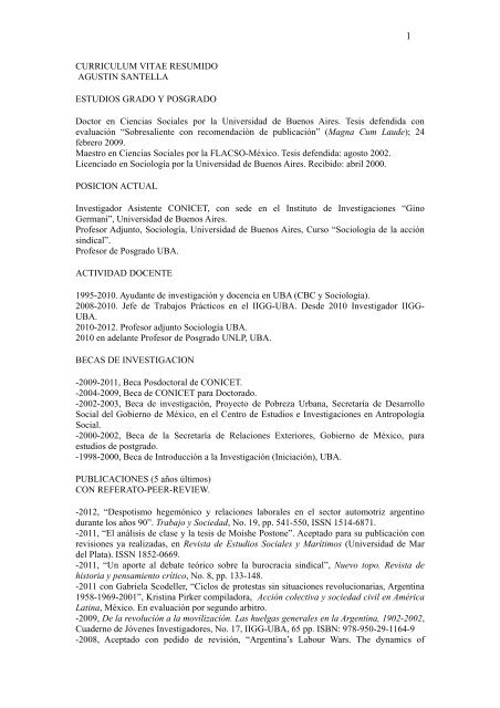 CV Agustin Santella - Facultad de Ciencias Sociales - Universidad ...