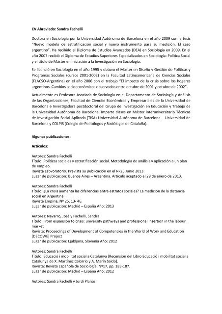 CV. Prof. Fachelli 2013 - Facultad de Ciencias Sociales