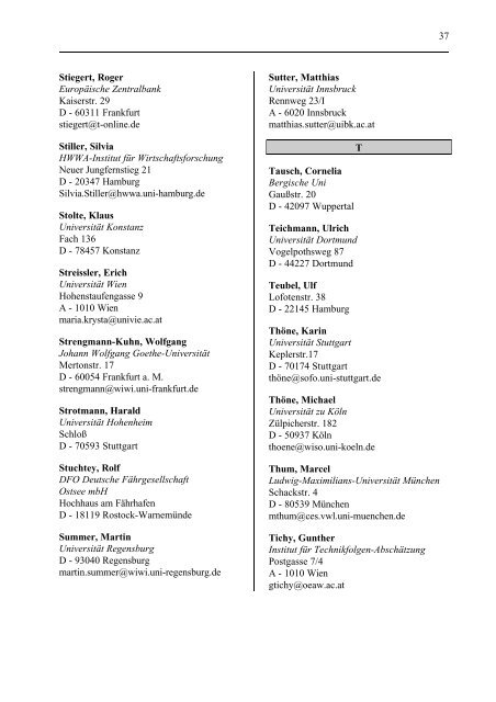 TEILNEHMERVERZEICHNIS - Verein für Socialpolitik