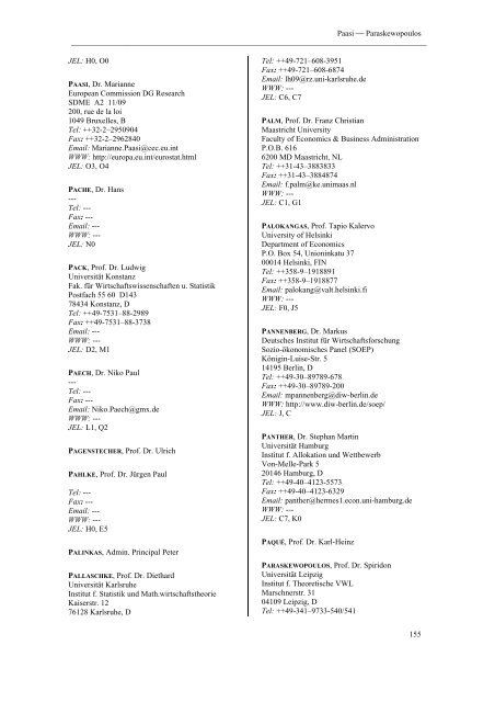 Verein für Socialpolitik Mitgliederverzeichnis Directory of Members