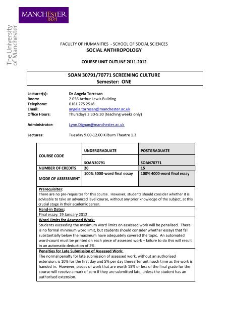 SOAN30791 Outline - School of Social Sciences