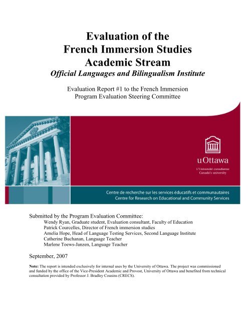 Evaluation of the French Immersion Studies Academic Stream