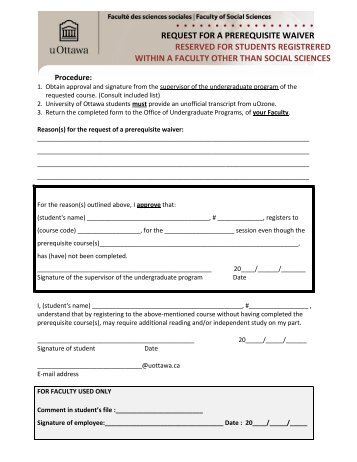 Request for a prerequisite waiver - Faculty of Social Sciences