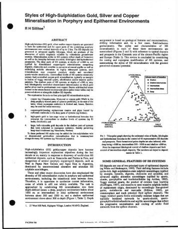 Styles of High-Sulphidation Gold, Silver and Copper Mineralisation ...