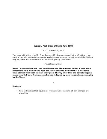 warsaw pact order of battle 1989 - Societa italiana di storia militare