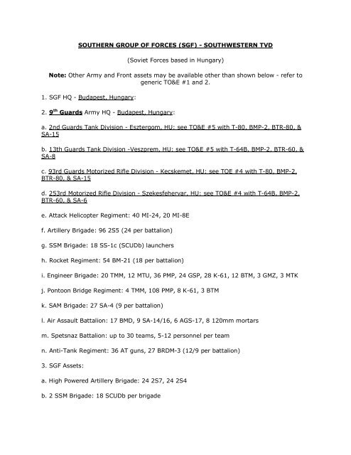 warsaw pact order of battle 1989 - Societa italiana di storia militare