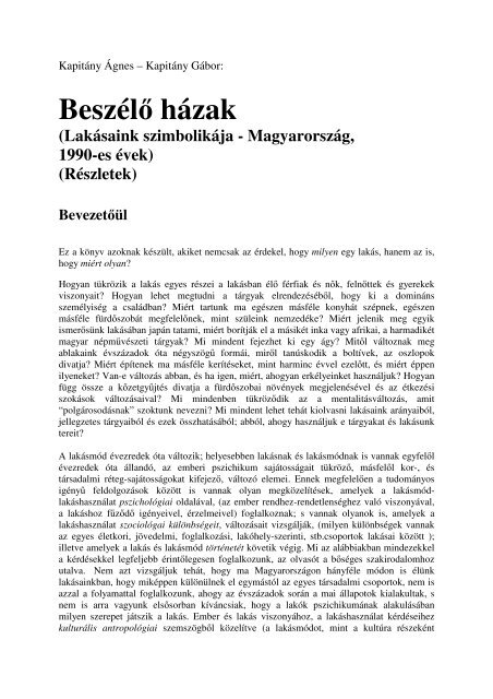 Beszélő házak - MTA Szociológiai Kutatóintézet