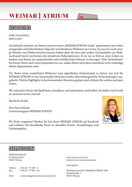 WEIMAR ATRIUM Guide – 1. Ausgabe Herbst / Winter 2011