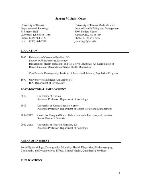 Professor Saint Onge Curriculum Vitae - Department of Sociology ...