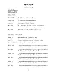 Curriculum Vitae - Department of Sociology - University of Kansas