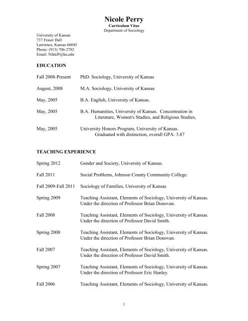 Curriculum Vitae - Department of Sociology - University of Kansas