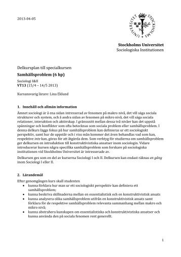 Samhällsproblem - Sociologiska institutionen - Stockholms universitet
