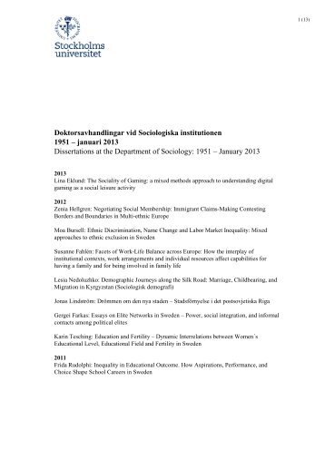 Doktorsavhandling 1951 - jan 2013 - Sociologiska institutionen