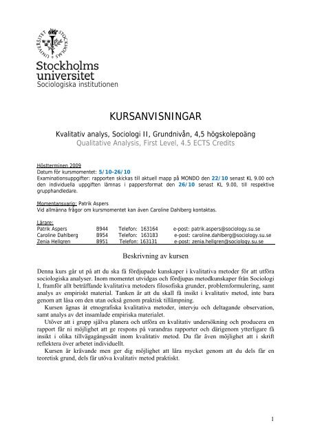 KURSANVISNINGAR - Sociologiska institutionen