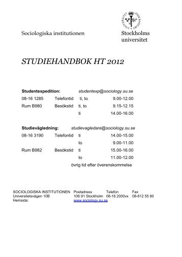 studiehandbok ht 2012 - Sociologiska institutionen - Stockholms ...