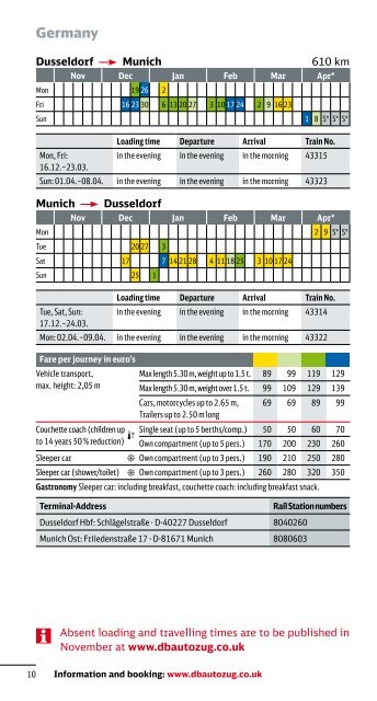 DB Autozug: Timetable and prices