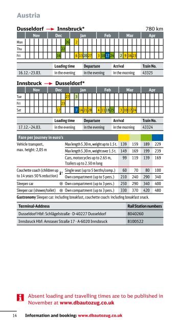 DB Autozug: Timetable and prices