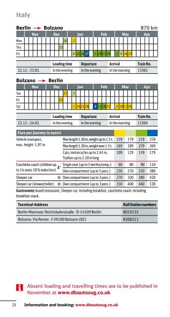 DB Autozug: Timetable and prices