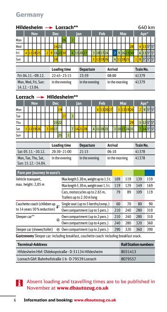 DB Autozug: Timetable and prices