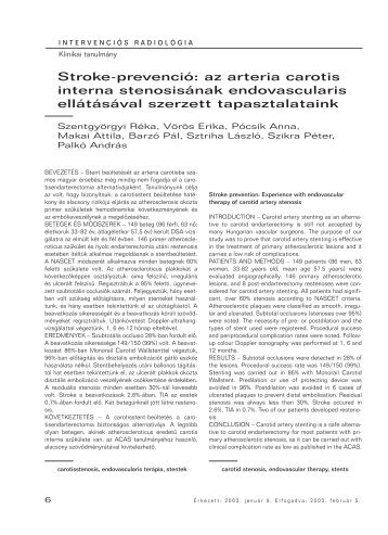 Stroke-prevenciÃ³: az arteria carotis interna stenosisÃ¡nak ...