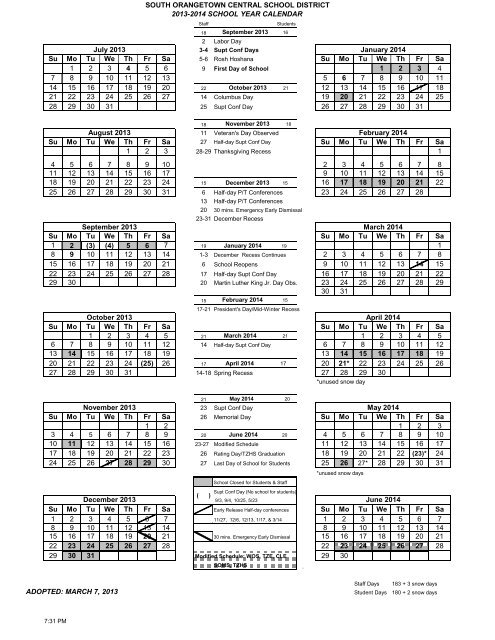 2013-2014 Adopted Calendar - South Orangetown Central School ...