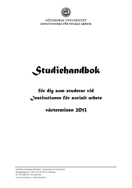 Studiehandbok Vt2013 Institutionen For Socialt Arbete
