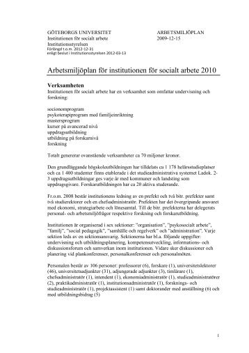 Arbetsmiljöplan - Institutionen för socialt arbete - Göteborgs universitet