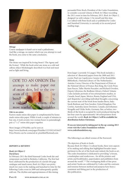 BOOK ARTS NEWSLETTER - Book Arts - University of the West of ...