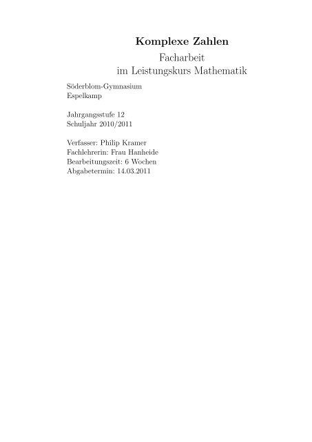 Komplexe Zahlen Facharbeit im Leistungskurs ... - Das Soedernet