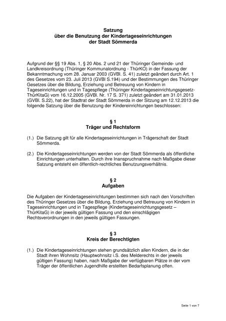 Satzung der Städtischen Kindereinrichtungen - Sömmerda