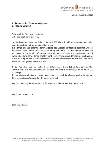 Einladung zu den Zeugniskonferenzen 2. Halbjahr 2012/13 Sehr ...
