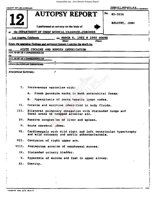 Autopsyfiles.org - John Belushi Autopsy Report