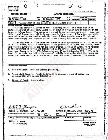 Autopsyfiles.org: Jonestown Autopsies: Maria Katsaris Autopsy Report