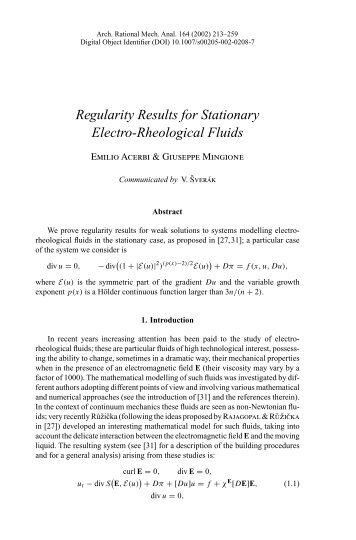Regularity Results for Stationary Electro-Rheological Fluids