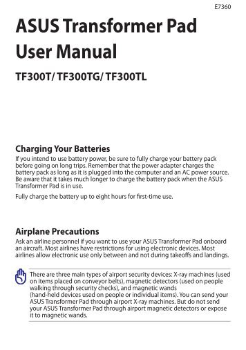 ASUS Transformer Pad User Manual TF300T/ TF300TG - Devdb
