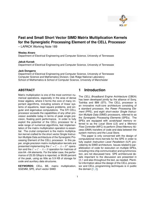 Fast and Small Short Vector SIMD Matrix Multiplication ... - The Netlib