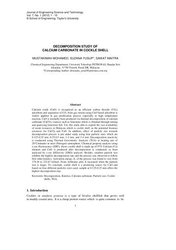 DECOMPOSITION STUDY OF CALCIUM CARBONATE IN COCKLE ...