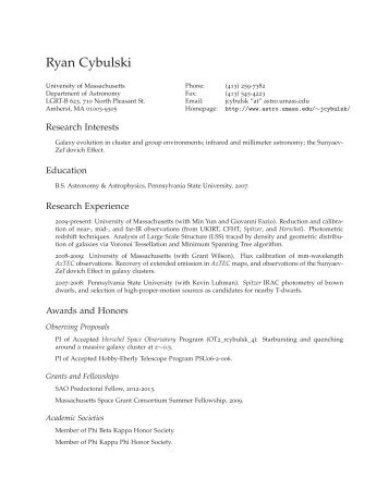 Ryan Cybulski: Curriculum Vitae - UMass Astronomy - Department ...