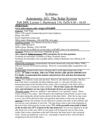 Syllabus Astronomy 101 - UMass Astronomy - Department of ...