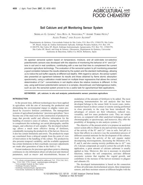Soil Calcium and pH Monitoring Sensor System