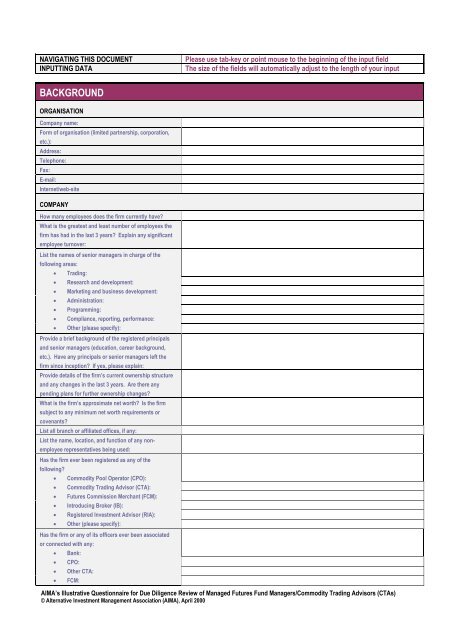 AIMA's Illustrative Questionnaire for Due ... - Interconti, Limited