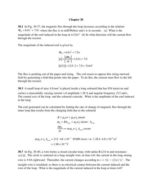 Chapter 30 Homework Solutions