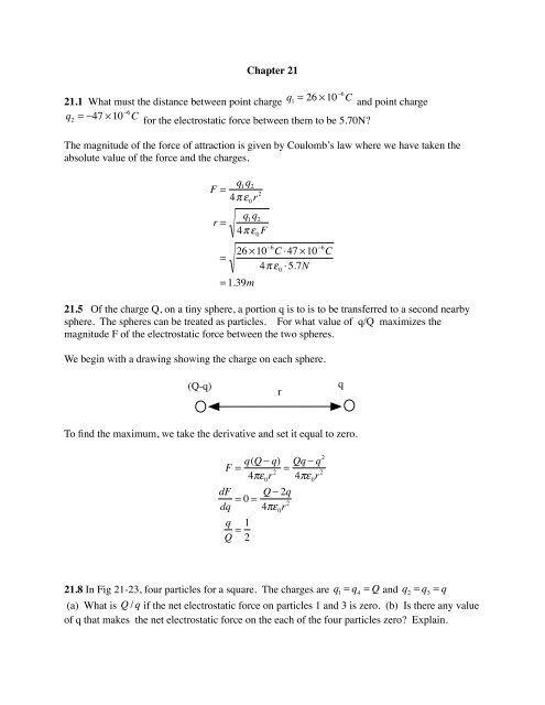 Chapter 21 21 1 What Must The Distance Between Point Charge Q1
