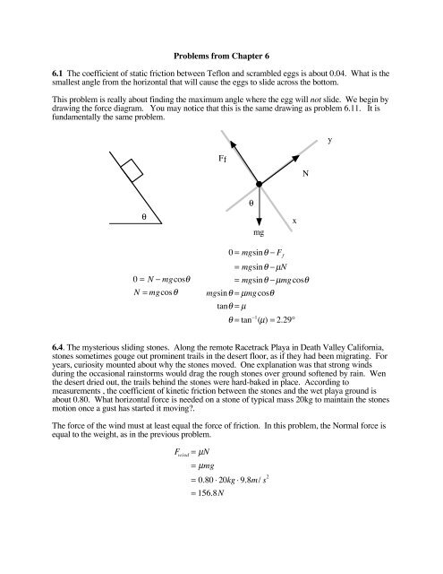 Problems from Chapter 6 6.1 The coefficient of static friction between ...